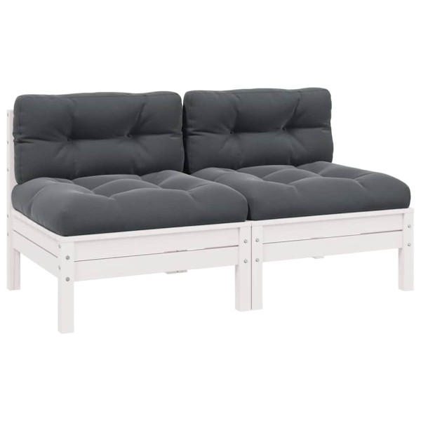 Two-seater garden sofa with cushions, white, solid pine