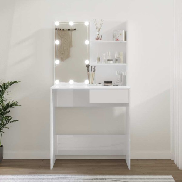Dressing table with LED, white, 74.5x40x141cm, glossy
