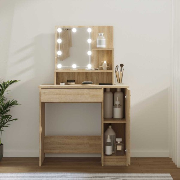 Dressing table with LED lighting, oak, 86.5x35x136cm