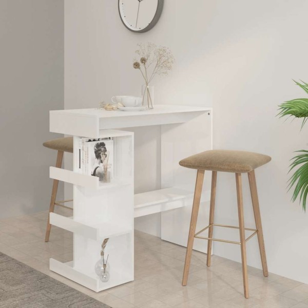 Bar table with shelf, white, 100x50x101.5cm, glossy