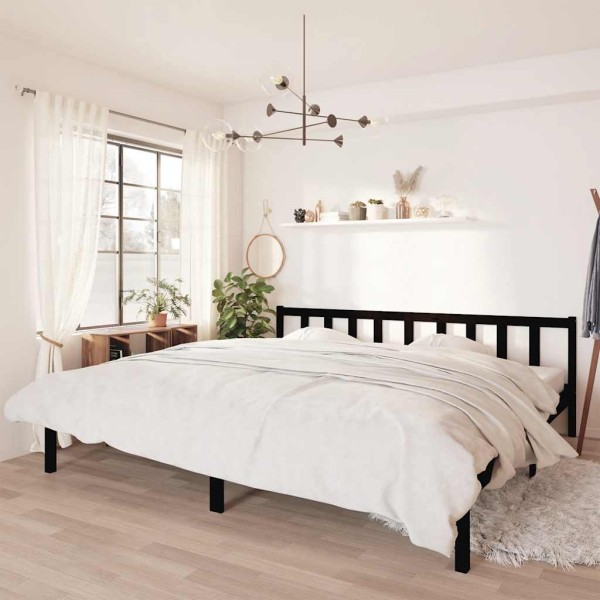Bed frame, black, 200x200cm, solid pine wood
