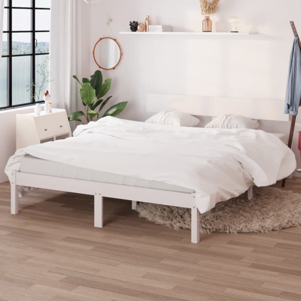 Bed frame, white, 135x190cm, solid pine, double