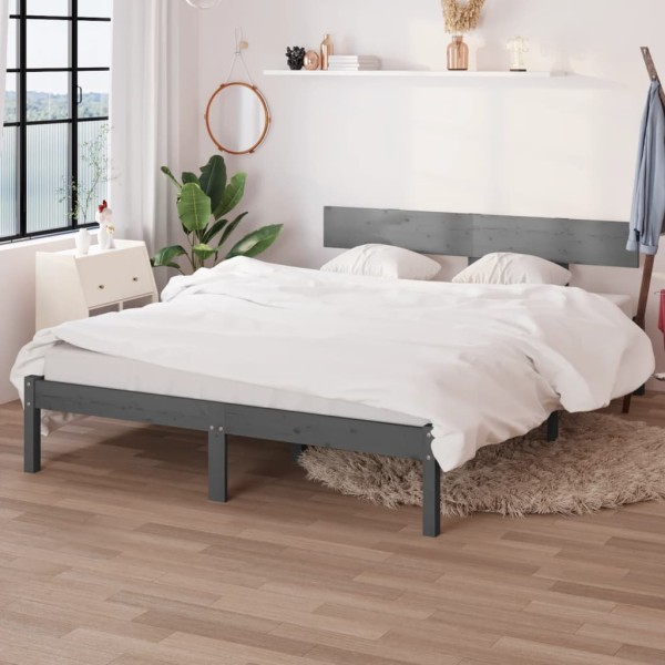 Bed frame, gray, 200x200cm, solid pine wood