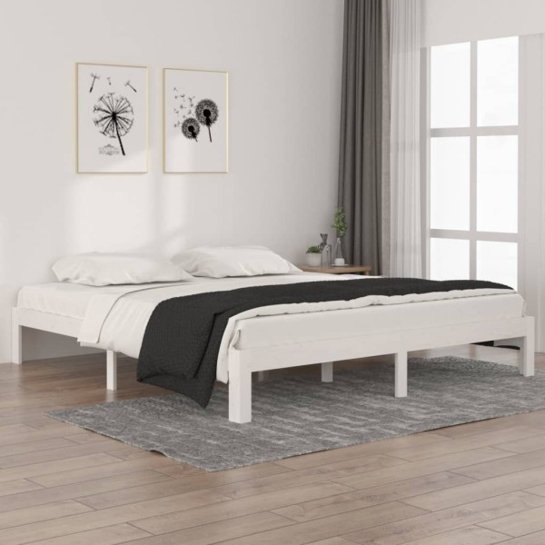 Bed frame, white, 180x200cm, solid wood, extra large