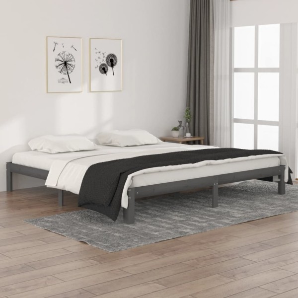 Bed frame, gray, 200x200cm, solid pine wood