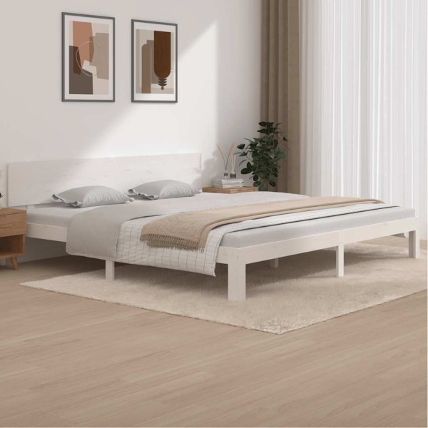 Bed frame, white, 200x200cm, solid pine wood