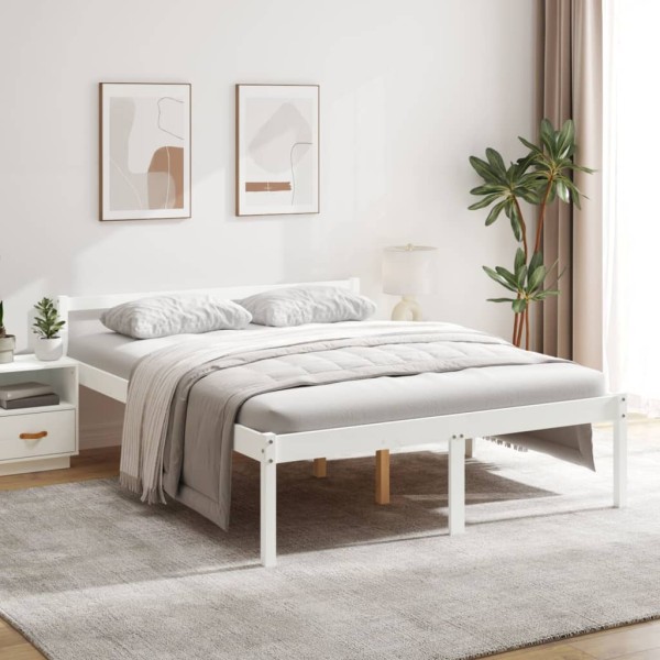 Bed for seniors, white, 150x200cm, solid pine, large