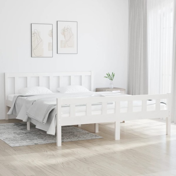 Bed frame, white, 150x200cm, solid wood, large