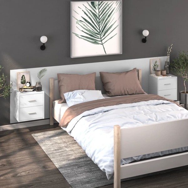 Wall-mounted bedside cabinets, 2 pcs., white