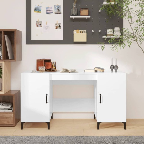 Desk, white, 140x50x75cm, wood, glossy