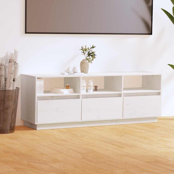 TV cabinet, white, 140x37x50cm, solid pine
