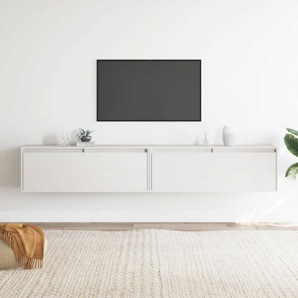 Sieninės spintelės, 2vnt., baltos, 100x30x35cm, pušies masyvas