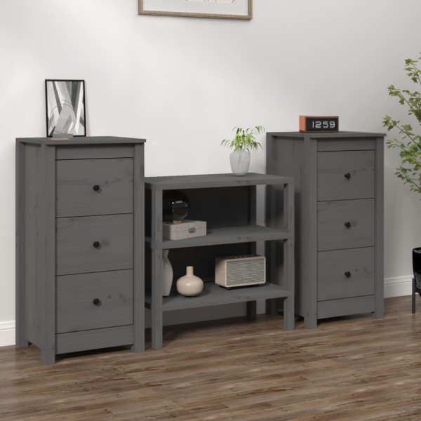 Side cabinets, 2 pcs., gray, 40x35x80cm, solid pine