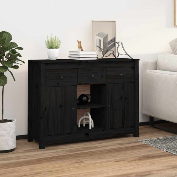 Side cabinet, black, 100x35x74.5cm, solid pine wood