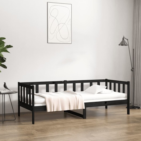 Bed, black, 90x190cm, solid pine wood