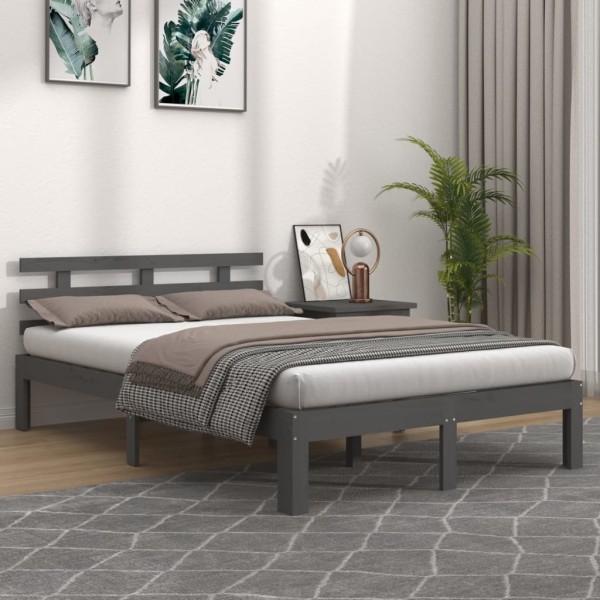 Bed frame, gray, 200x200cm, solid wood