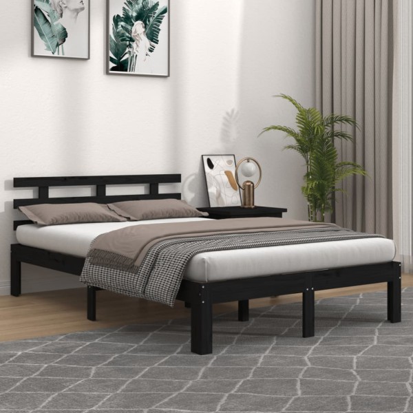 Bed frame, black, 200x200cm, solid wood