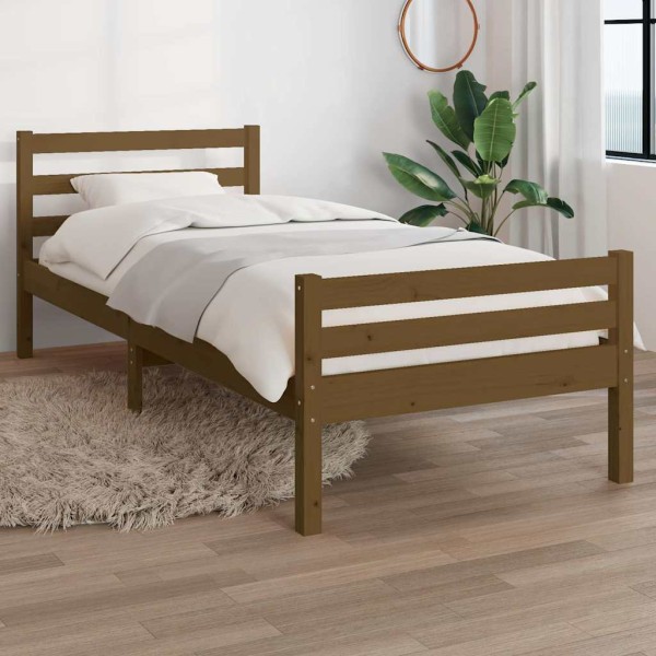 Bed frame, honey brown, 75x190cm, solid pine, single