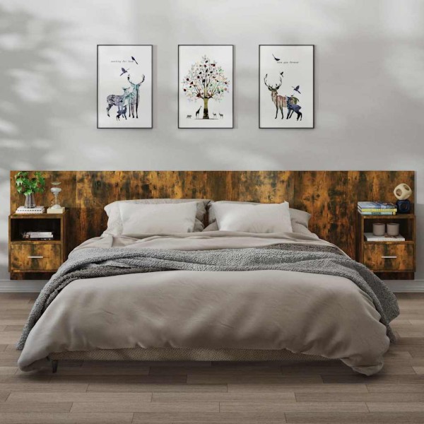 Wall-mounted bedside cabinets, 2 pcs., oak