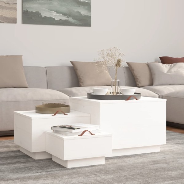 Storage boxes with lids, 3 pcs., white, solid pine