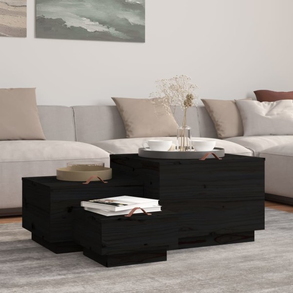 Storage boxes with lids, 3 pcs., black, solid pine