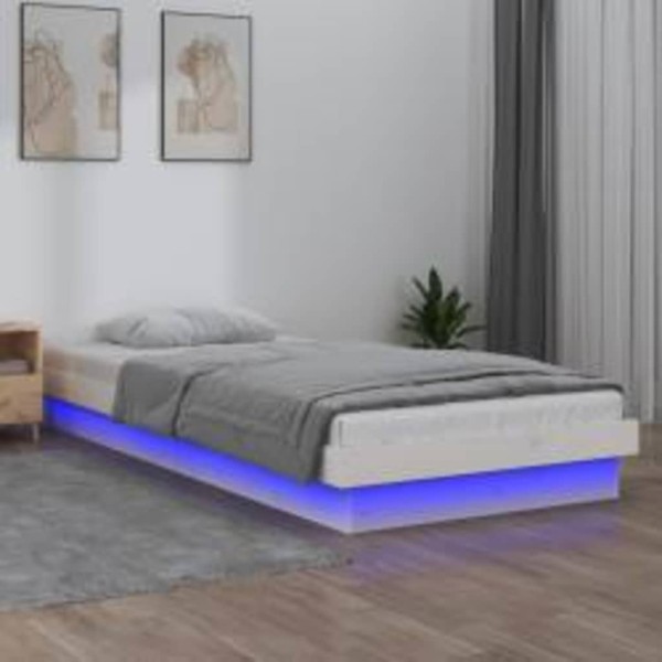 Bed frame with LED, white, 90x200cm, solid wood