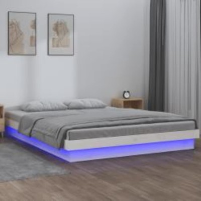 Bed frame with LED, white,...