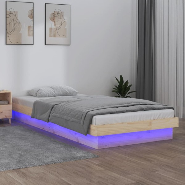 Bed frame with LED, 75x190cm, solid wood, single