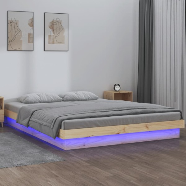 Bed frame with LED, 140x190cm, solid wood