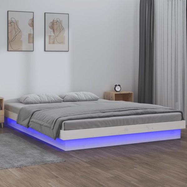 Bed frame with LED, white, 140x190cm, solid wood
