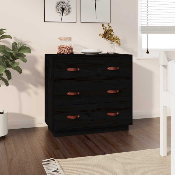 Side cabinet, black, 80x40x75cm, solid pine wood