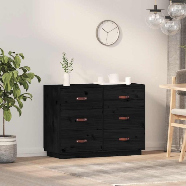 Side cabinet, black, 100x40x75cm, solid pine wood