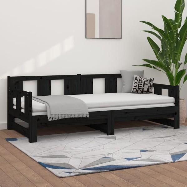 Pull-out bed, black, 2x(80x200)cm, solid pine wood