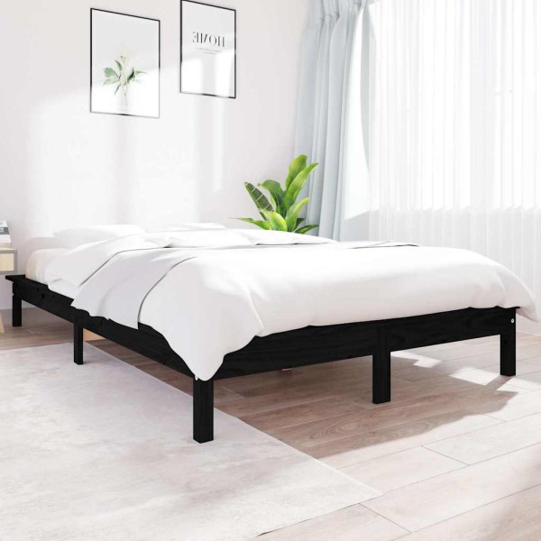 Bed frame, black, 120x200cm, solid pine wood