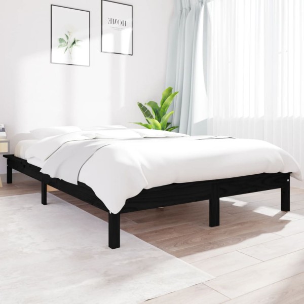 Bed frame, black, 140x190cm, solid pine wood