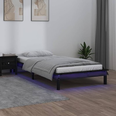 Bed frame with LED, black,...