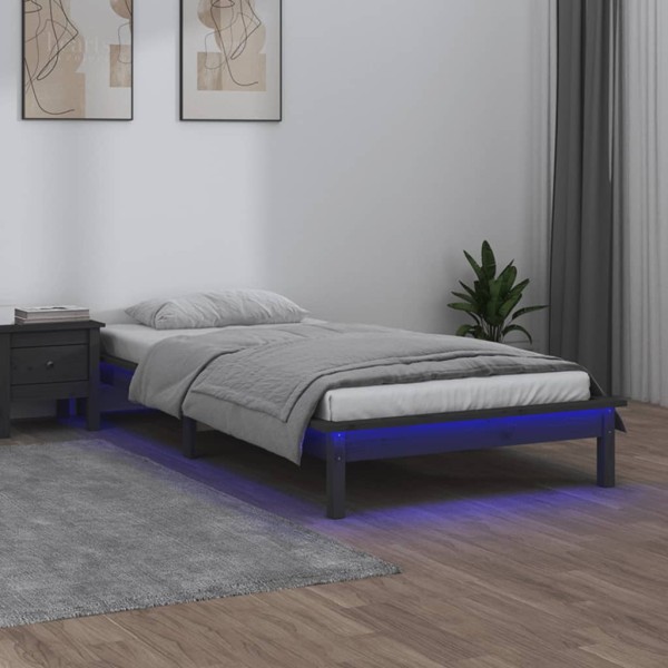 Bed frame with LED, gray, 90x190cm, wood, single