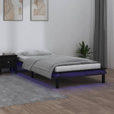 Bed frame with LED, black,...