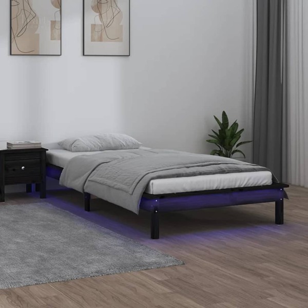 Bed frame with LED, black, 90x190cm, wood, single