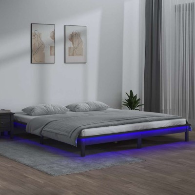 Bed frame with LED, gray,...