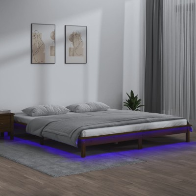 Bed frame with LED, honey...