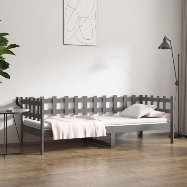 Bed, gray, 90x200cm, solid pine wood