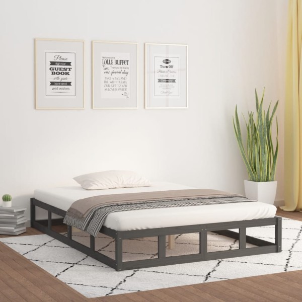 Bed frame, gray, 150x200cm, solid wood, large