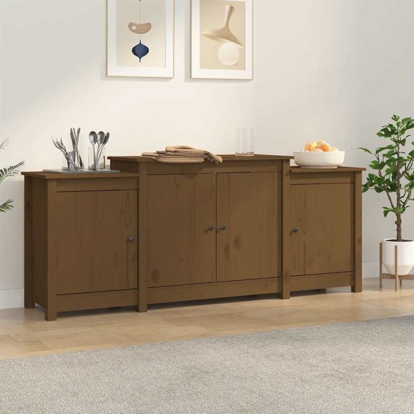 Side cabinet, honey brown, 164x37x68cm, solid pine
