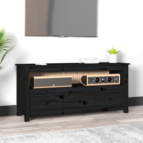 TV cabinet, black, 114x35x52cm, solid pine