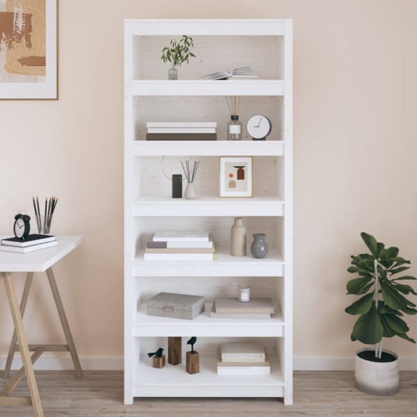 Bookcase, white, 80x35x183cm, solid pine wood