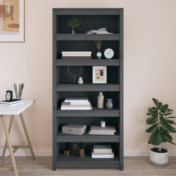 Bookcase, gray, 80x35x183cm, solid pine wood