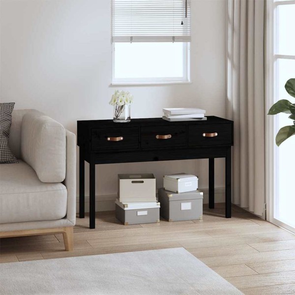 Console table, black, 114x40x75cm, solid pine