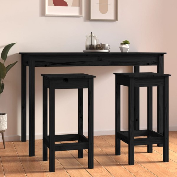 Bar stools, 2 pcs., black, 40x40x78cm, solid pine wood