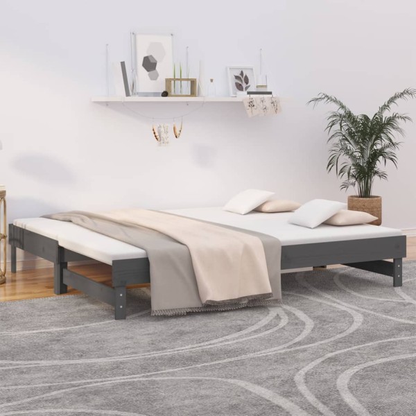 Pull-out bed, gray, 2x(100x200)cm, solid pine wood